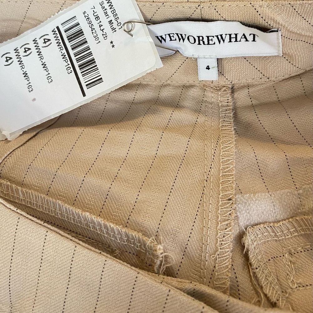 We Wore What Tailored Pant Pinstripe Trousers in Safari Multi Taupe Size 4 - Picture 8 of 9